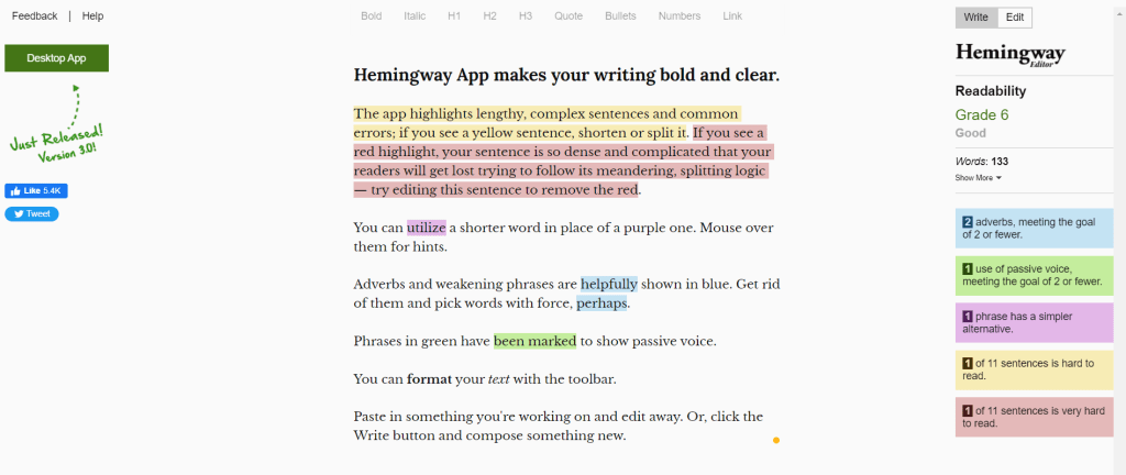 Hemingway is one of good online proofreading tools that you can use for free - Best 8 Proofreading Tools That Are Absolutely Free